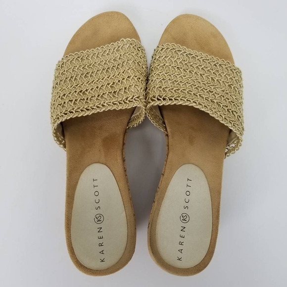 Karen Scott Womens Frankklyn Sandals Beige Cork Platform Heels Slip Ons 9 M - Picture 4 of 11